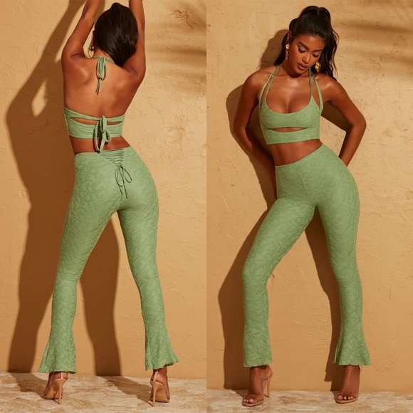 NWT OH POLLY | Zuni Lace Up Back High Waisted Flare Trousers in Cream | Size 10 - Picture 4 of 13